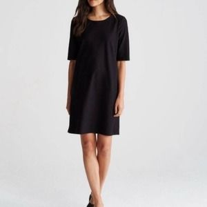 Eileen Fisher womens XS black shift minimalist dress side zip